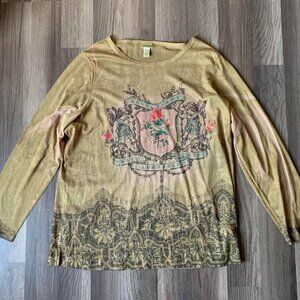Vtg 90s y2k Fairycore Venezia Long Sleeve Mesh Top Angels Size 18/20 Plus Size